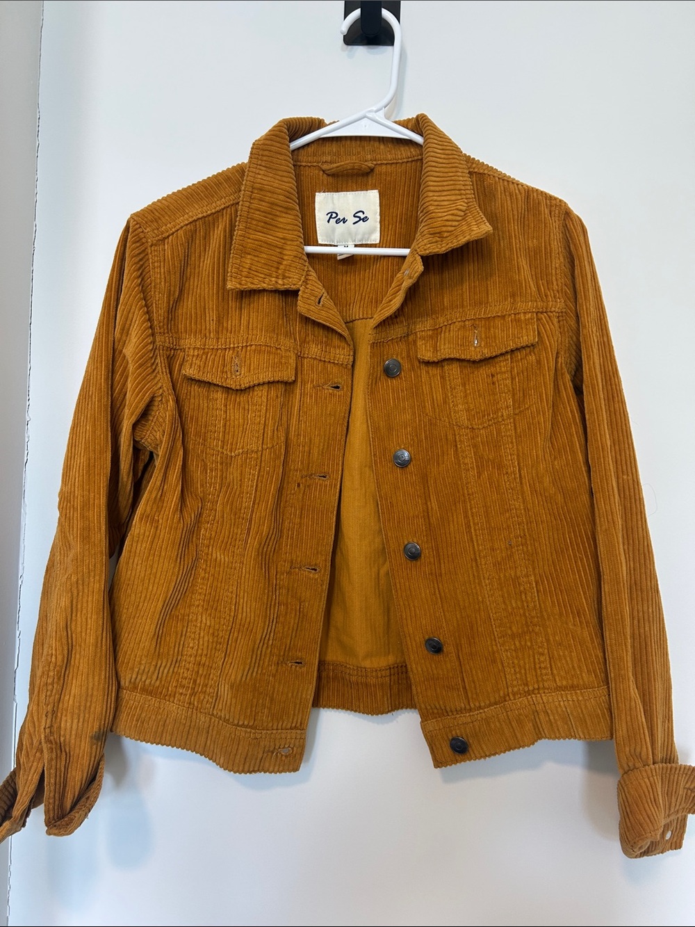 Per Se Corduroy Jean Jacket in Mustard Brown